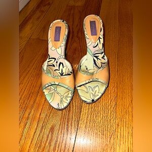 Pucci wedge with raffia and leather. Beautiful beige and blue.  Very comfortable